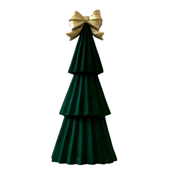 Green Velvet Christmas Tree with Gold Bow Topper 18in Holiday Glam Decor NEW - Picture 3 of 10